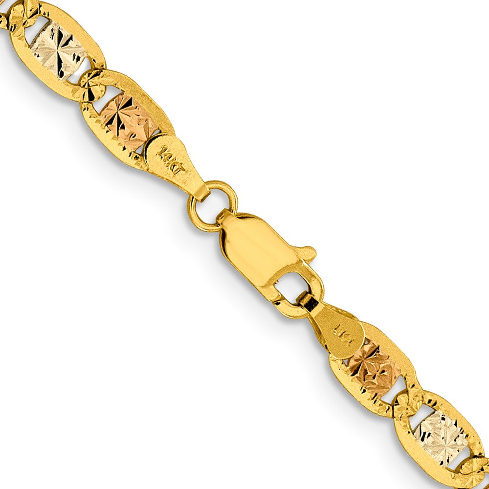 14K 24 inch 4.65mm Tri-color PavÇ Valentino with Lobster Clasp Chain