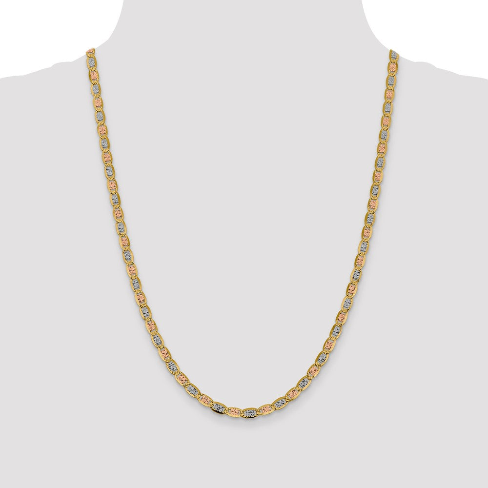 14K 24 inch 4.65mm Tri-color PavÇ Valentino with Lobster Clasp Chain