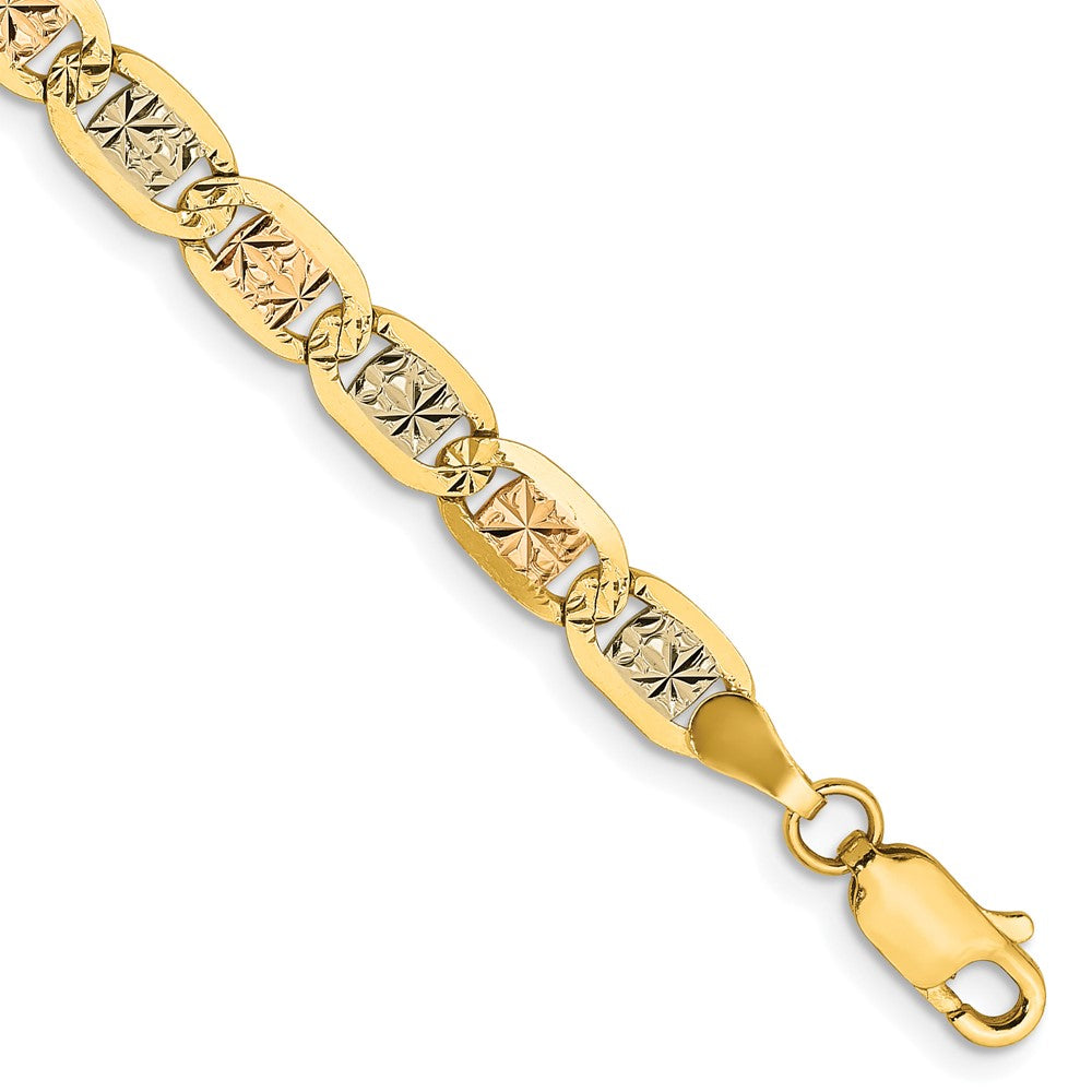 14K 7 inch 4.65mm Tri-color PavÇ Valentino with Lobster Clasp Bracelet