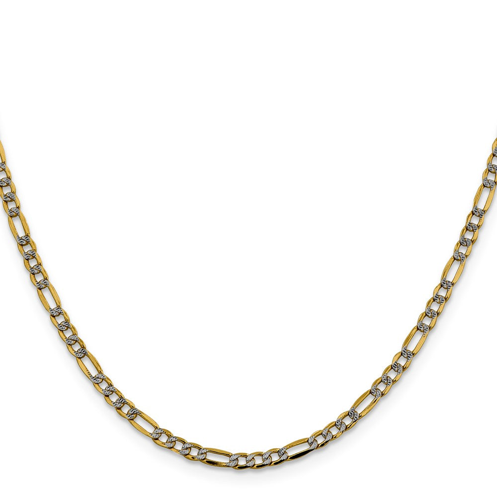 14K 24 inch 3.2mm Semi-Solid with Rhodium PavÇ Figaro with Lobster Clasp Chain