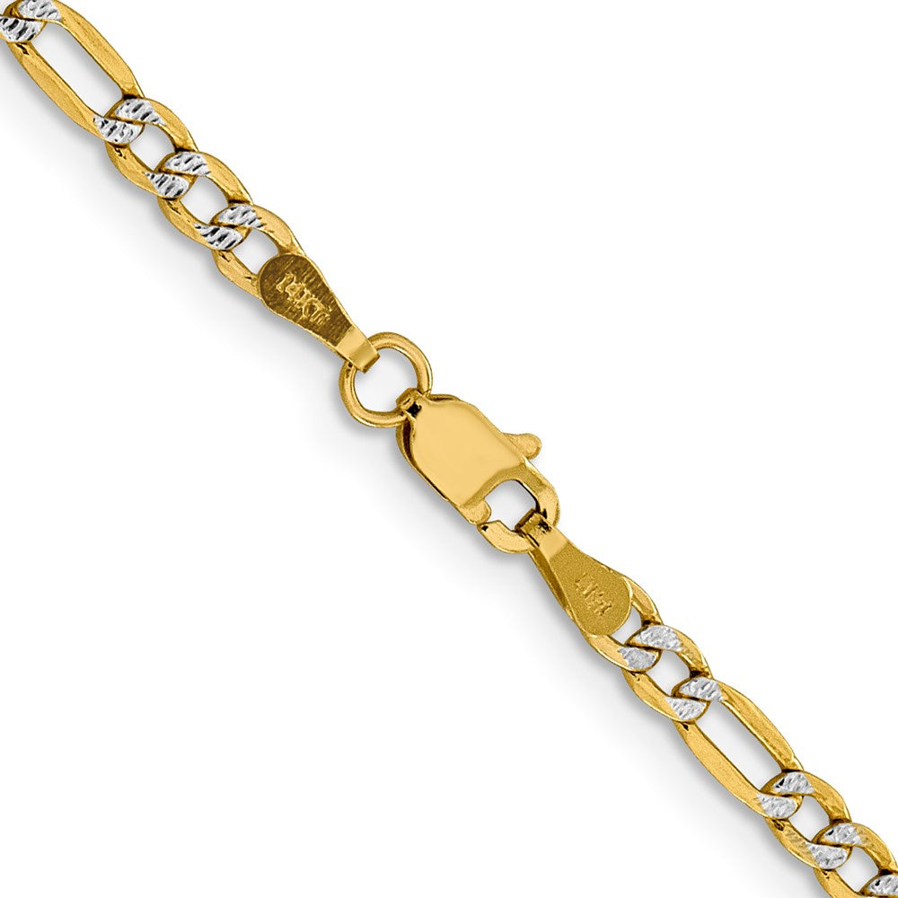 14K 24 inch 3.2mm Semi-Solid with Rhodium PavÇ Figaro with Lobster Clasp Chain