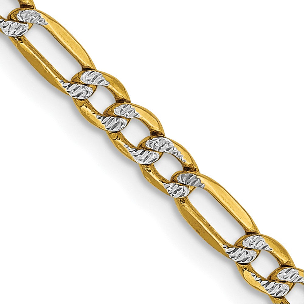 14K 24 inch 3.2mm Semi-Solid with Rhodium PavÇ Figaro with Lobster Clasp Chain