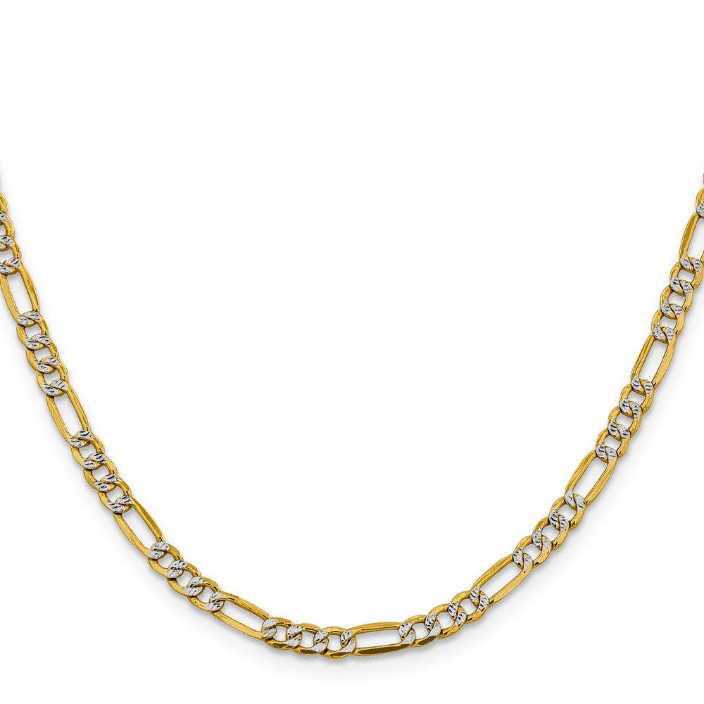 14K 24 inch 3.9mm Semi-Solid with Rhodium PavÇ Figaro with Lobster Clasp Chain