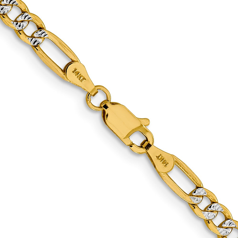 14K 24 inch 3.9mm Semi-Solid with Rhodium PavÇ Figaro with Lobster Clasp Chain