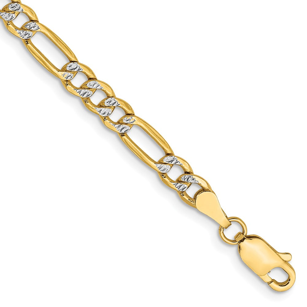 14K 8 inch 3.9mm Semi-Solid with Rhodium Pav√á Figaro with Lobster Clasp Bracelet