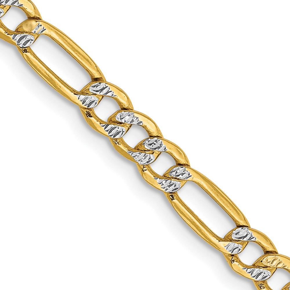 14K 24 inch 3.9mm Semi-Solid with Rhodium PavÇ Figaro with Lobster Clasp Chain