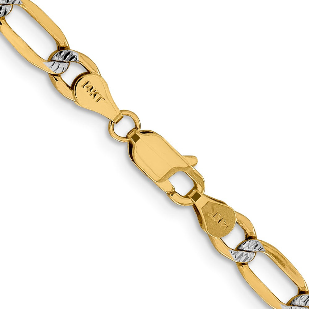 14K 24 inch 5.25mm Semi-Solid with Rhodium PavÇ Figaro with Lobster Clasp Chain