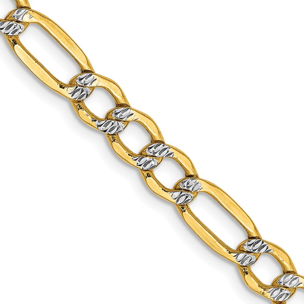 14K 24 inch 5.25mm Semi-Solid with Rhodium PavÇ Figaro with Lobster Clasp Chain