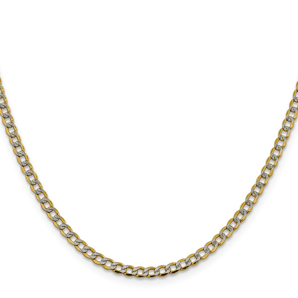 14K 24 inch 3.4mm Semi-Solid with Rhodium Pav√á Curb with Lobster Clasp Chain