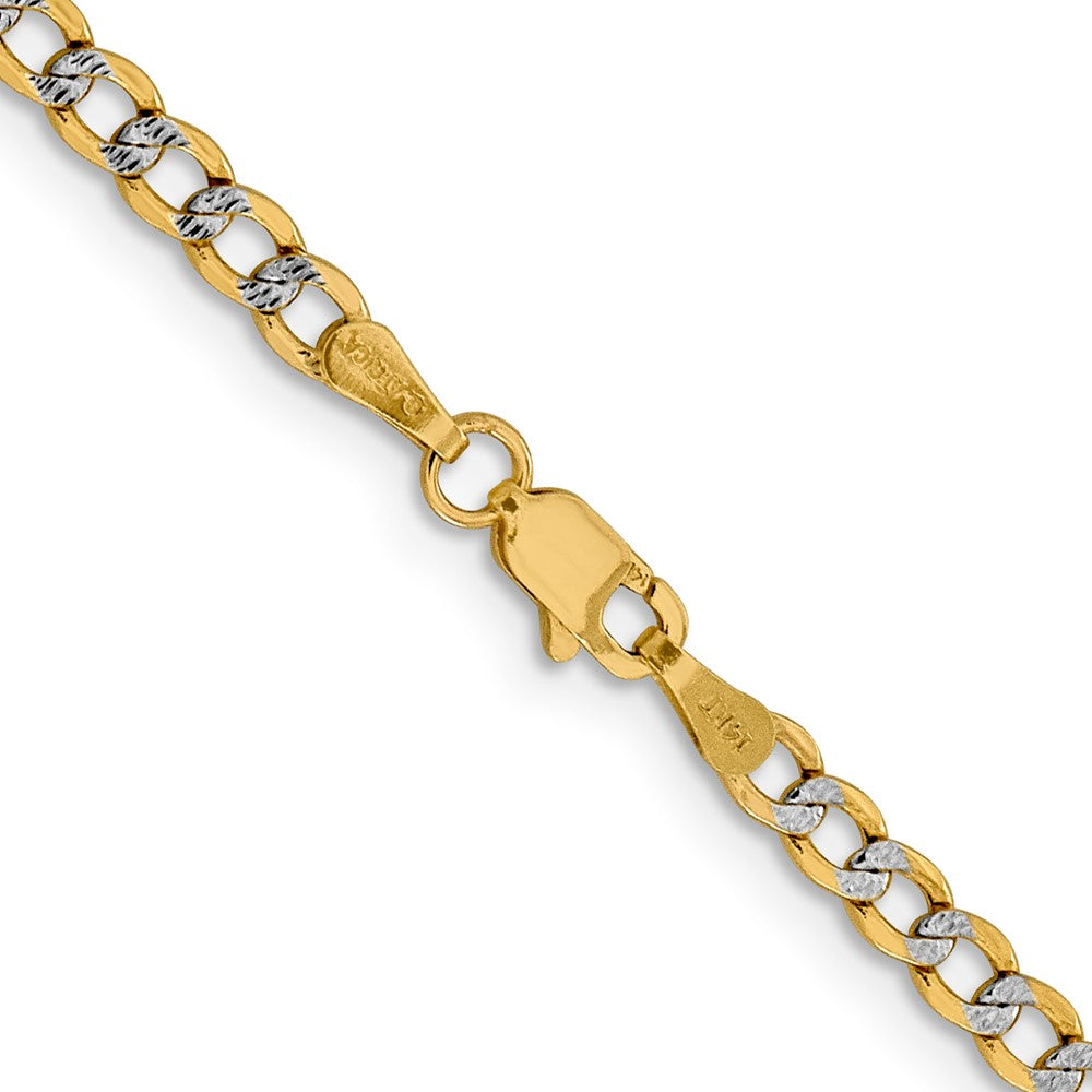 14K 24 inch 3.4mm Semi-Solid with Rhodium Pav√á Curb with Lobster Clasp Chain