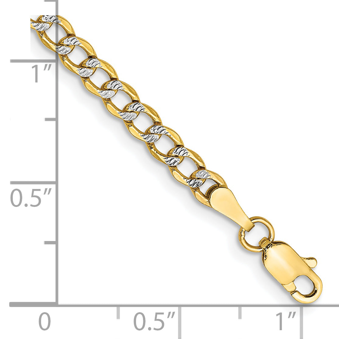 14K 8 inch 3.4mm Semi-Solid with Rhodium Pava Curb with Lobster Clasp Bracelet