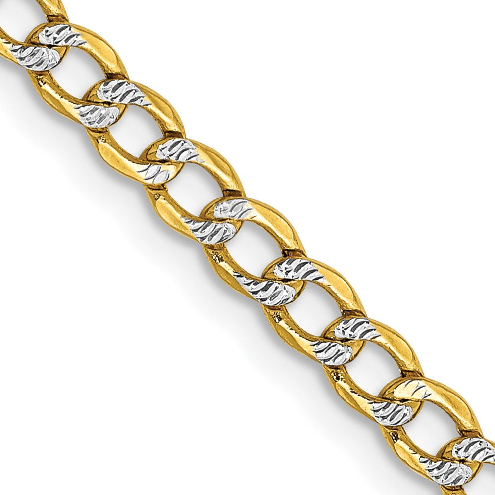 14K 24 inch 3.4mm Semi-Solid with Rhodium Pav√á Curb with Lobster Clasp Chain