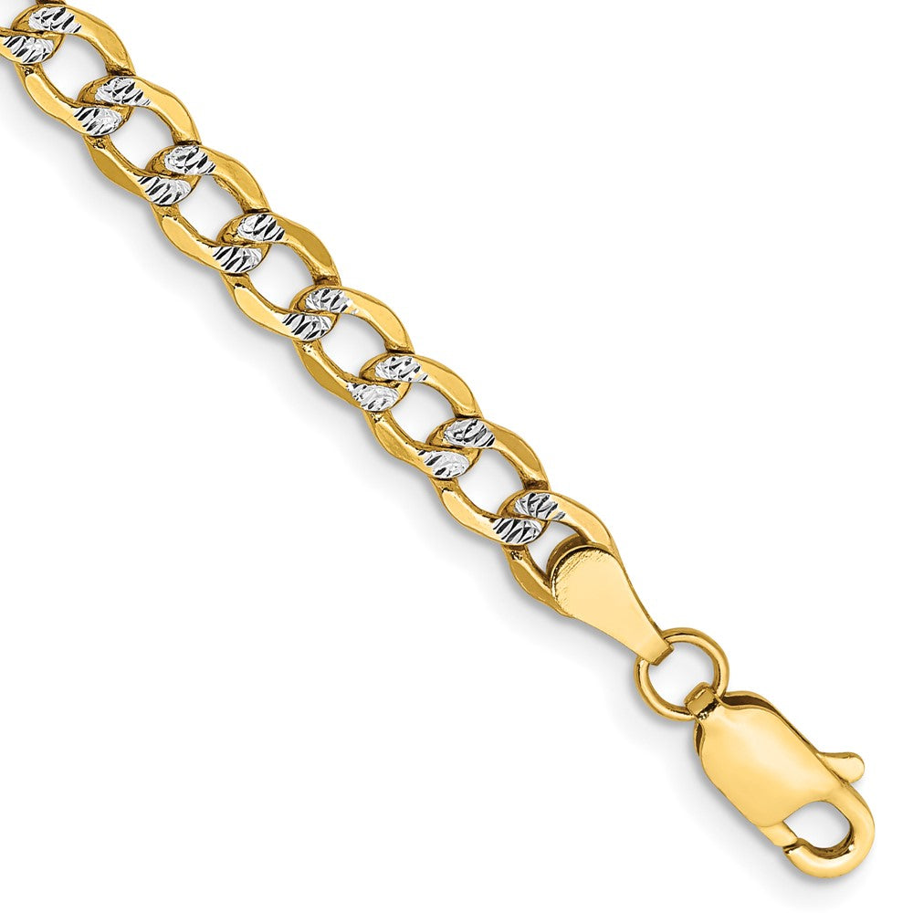 14K 7 inch 4.3mm Semi-Solid with Rhodium PavÇ Curb with Lobster Clasp Bracelet