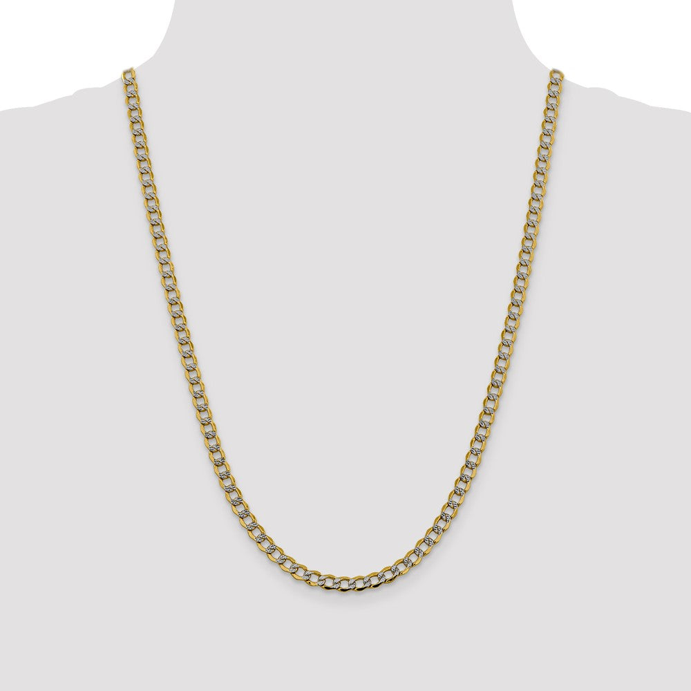 14K 24 inch 5.2mm Semi-Solid with Rhodium Pav√á Curb with Lobster Clasp Chain