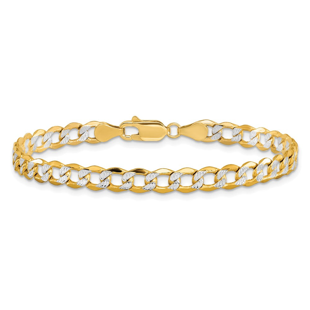 14K 7 inch 5.2mm Semi-Solid with Rhodium PavÇ Curb with Lobster Clasp Bracelet