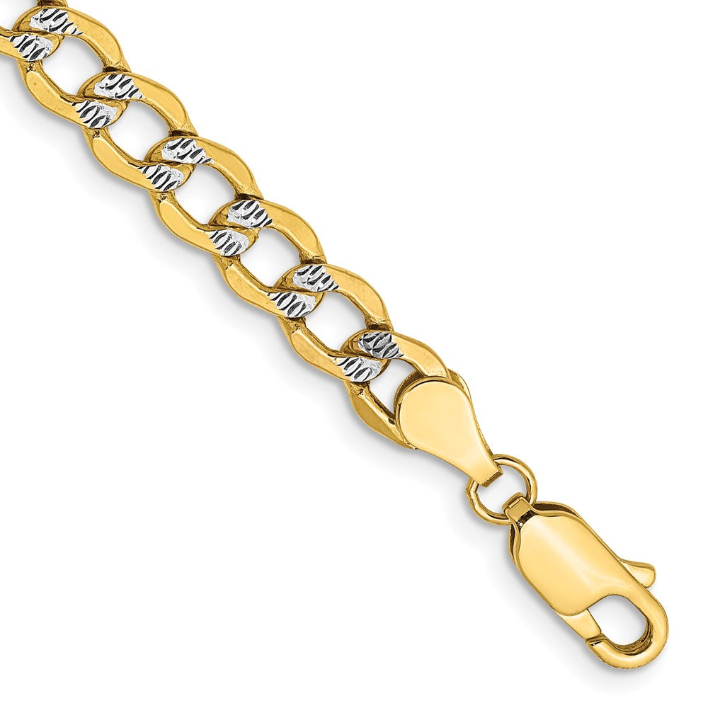 14K 8 inch 5.2mm Semi-Solid with Rhodium PavÇ Curb with Lobster Clasp Bracelet