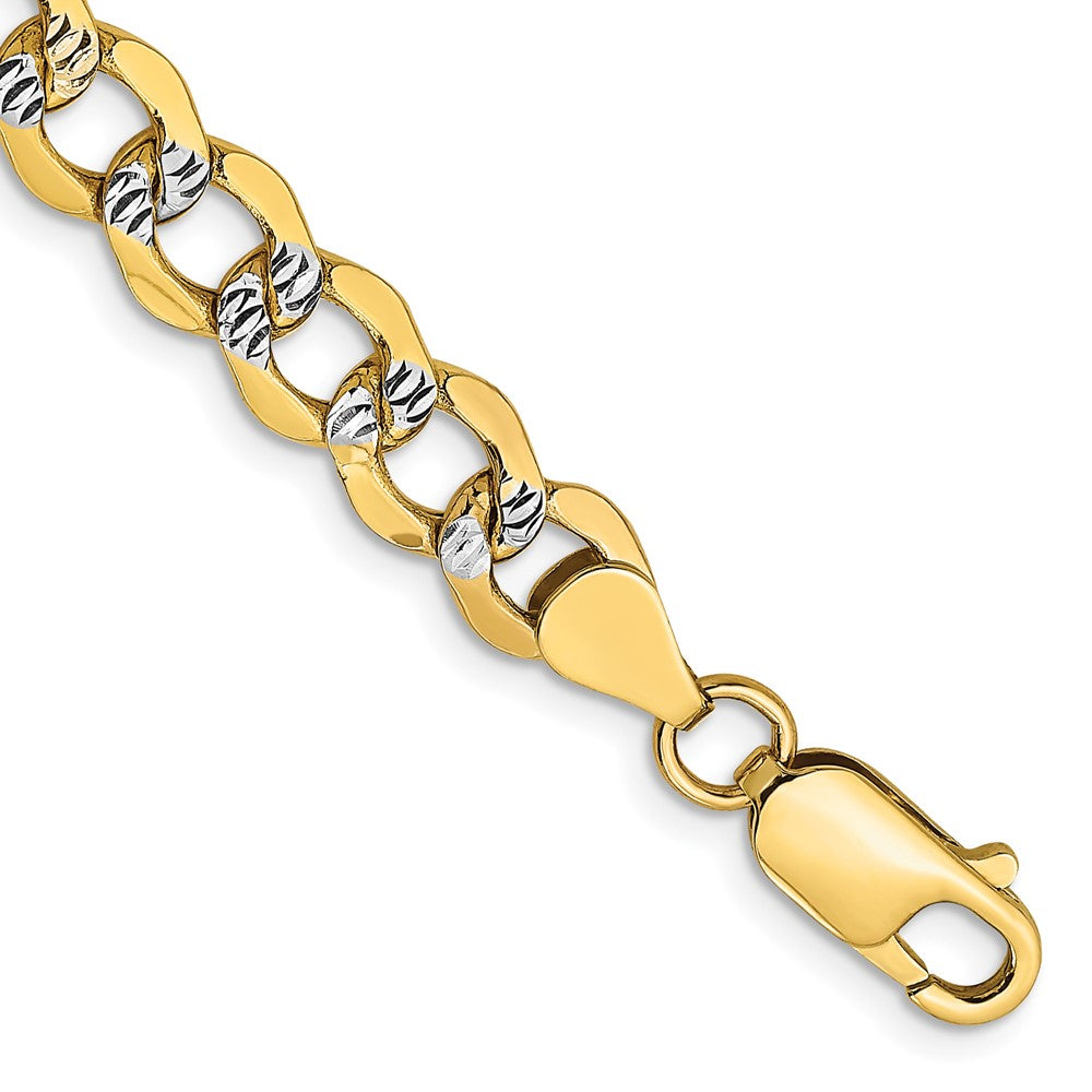 14K 8 inch 6.75mm Semi-Solid with Rhodium Pav√á Curb with Lobster Clasp Bracelet