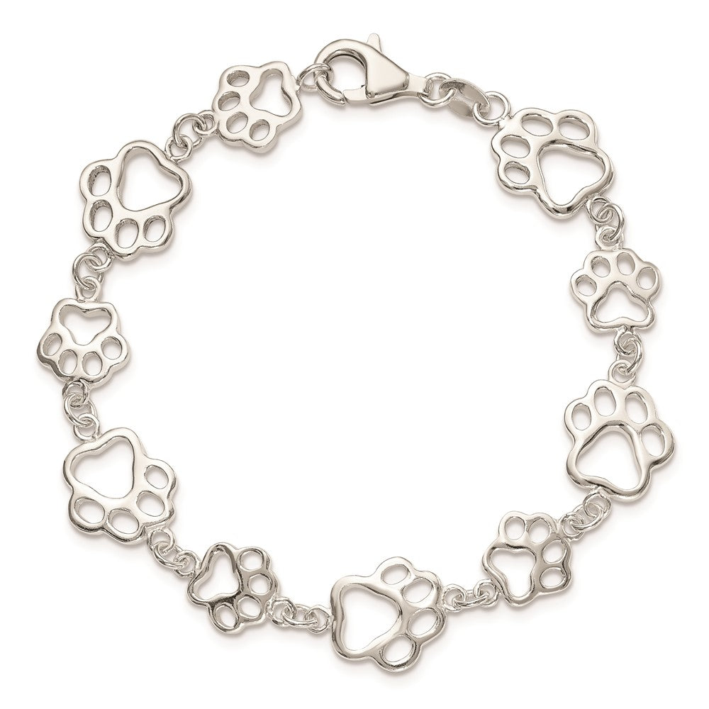 Sterling Silver Polished Paw Print Bracelet