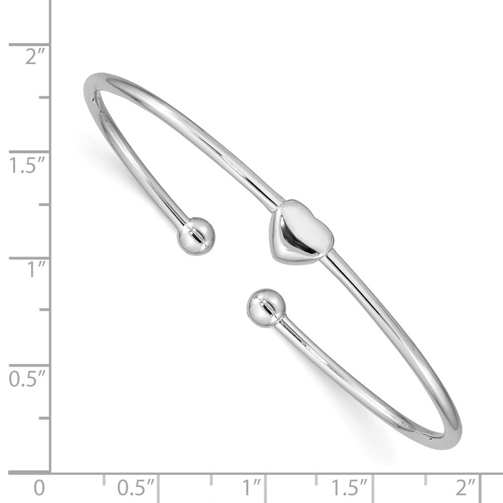 Sterling Silver Rhodium-plated Heart Cuff Bangle