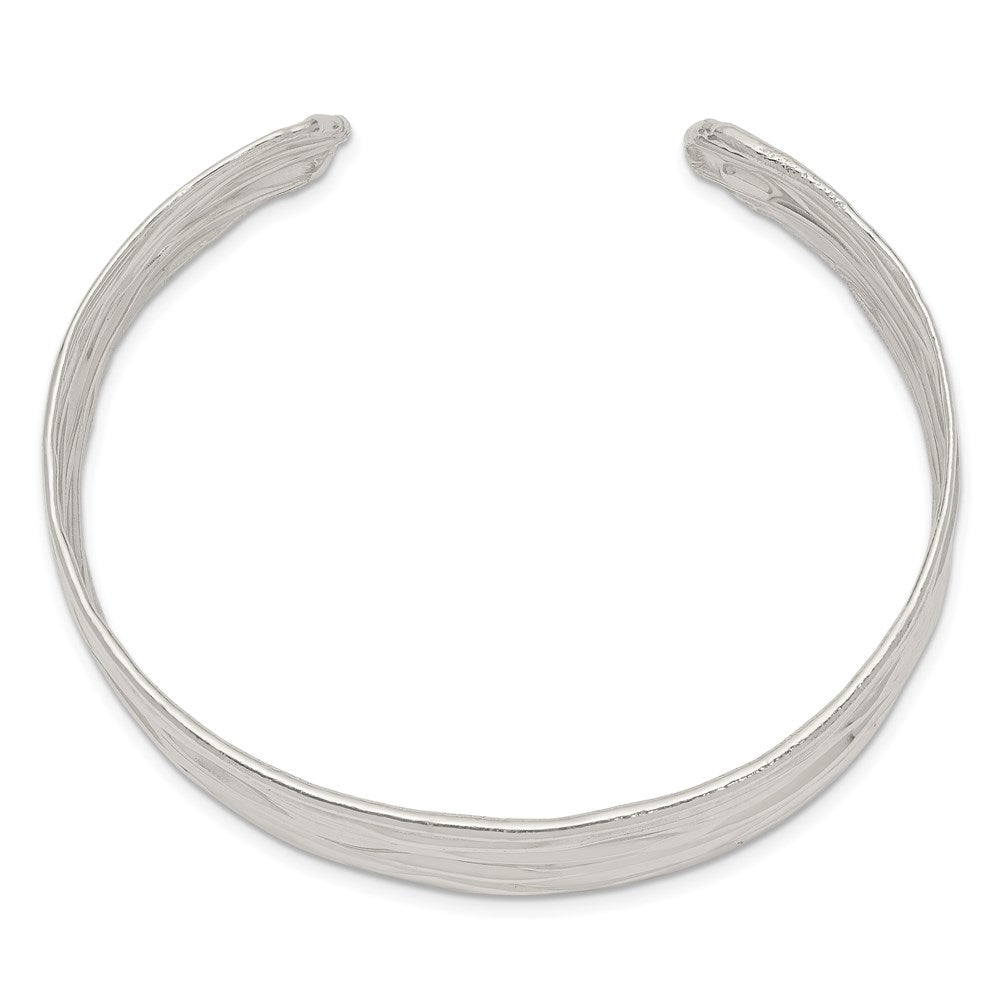 Sterling Silver Rhod-plated Plain 6mm Hammered Bands Bangle