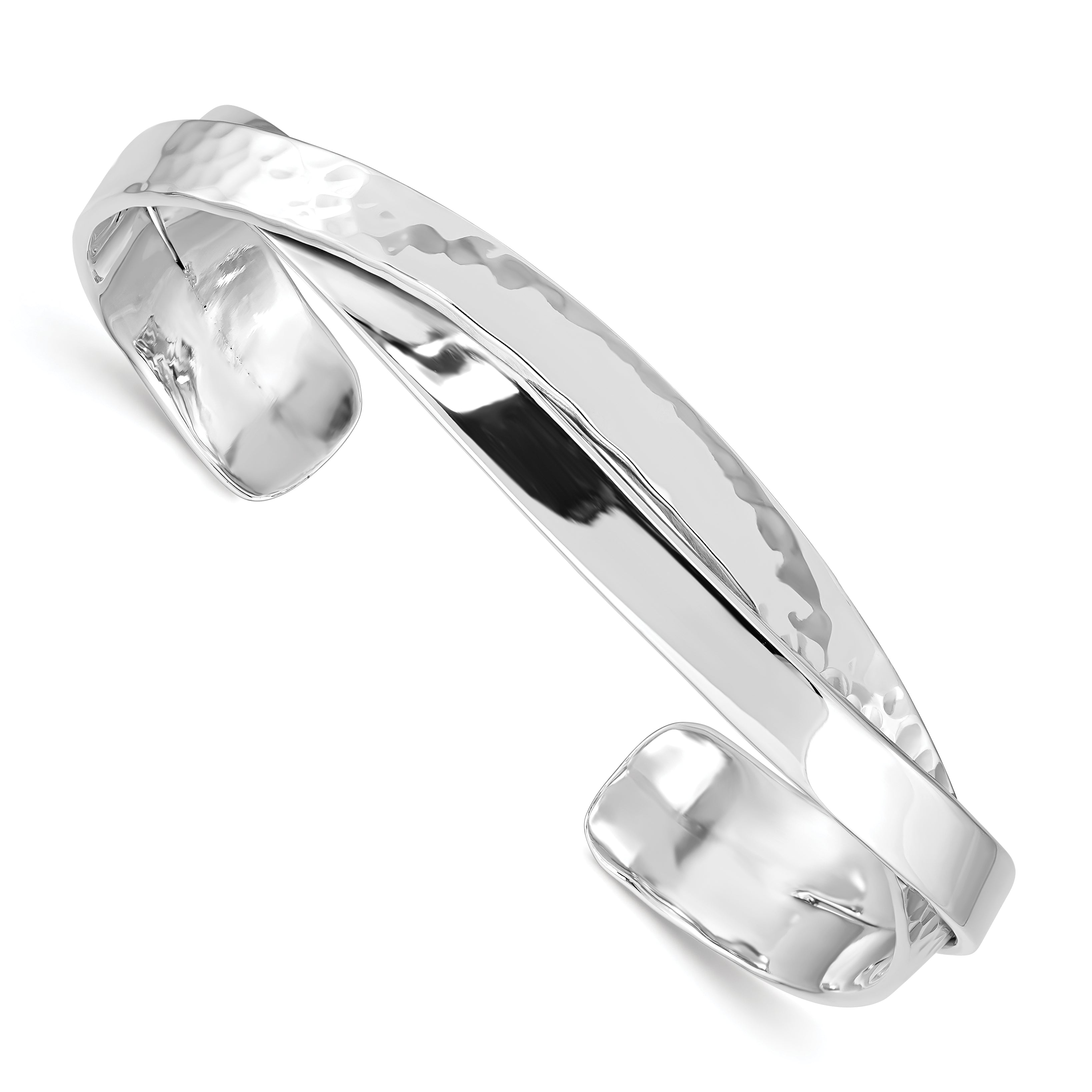 Sterling Silver Polished Plain 6mm & Hammered Bands Bangle QB1016