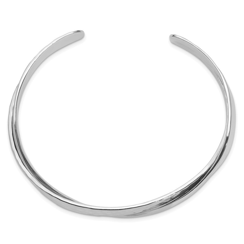 Sterling Silver Rhodium-plated Textured Cuff Bangle