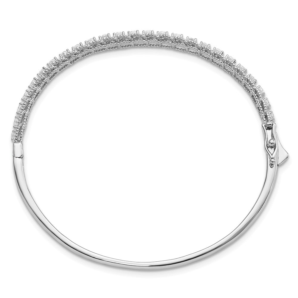 Sterling Shimmer Sterling Silver Rhodium-plated 25 Stone CZ Hinged Bangle Bracelet