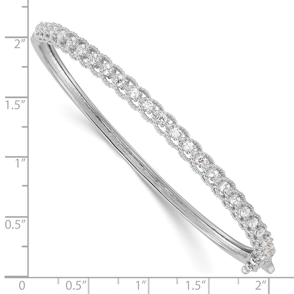 Sterling Shimmer Sterling Silver Rhodium-plated 25 Stone CZ Hinged Bangle Bracelet