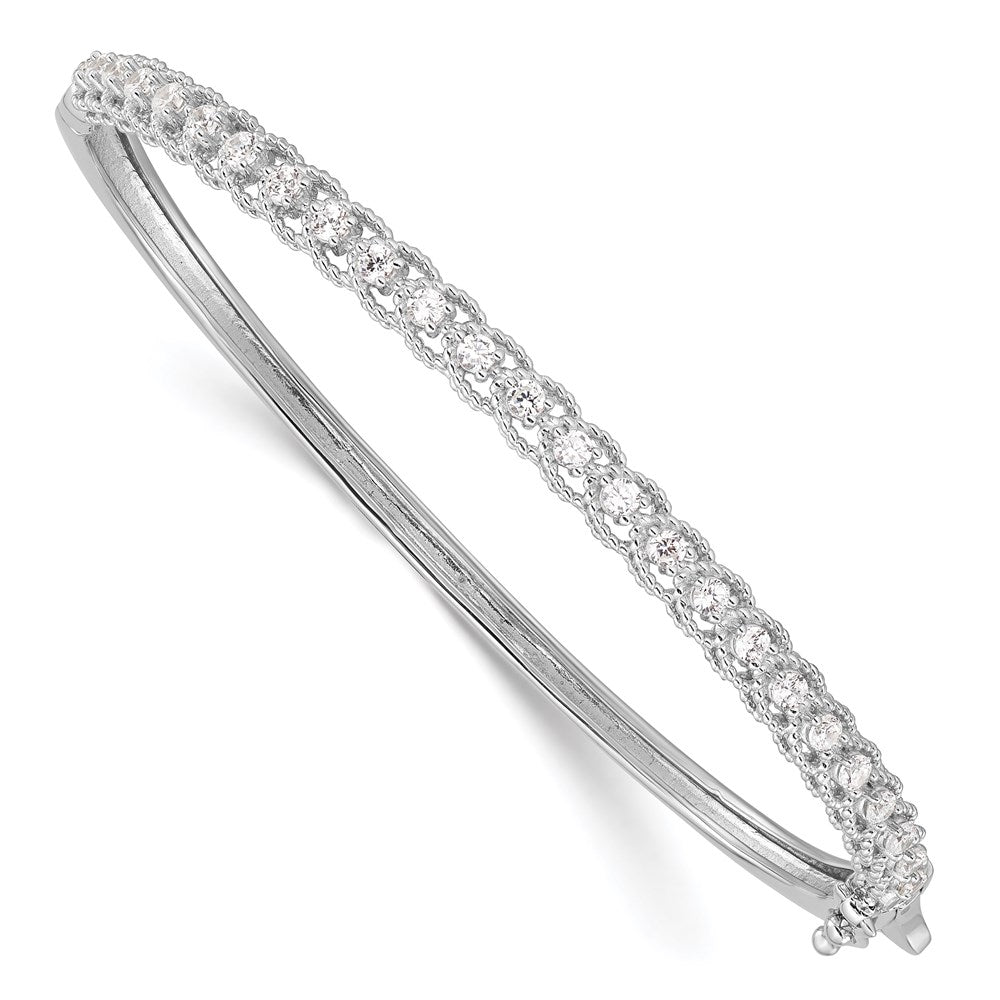 Sterling Shimmer Sterling Silver Rhodium-plated 25 Stone CZ Hinged Bangle Bracelet