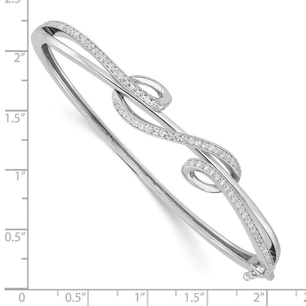 Sterling Shimmer Sterling Silver Rhodium-plated 83 Stone CZ Hinged Bangle Bracelet