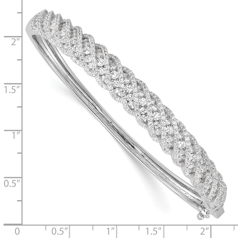 Sterling Shimmer Sterling Silver Rhodium-plated 349 Stone CZ Hinged Bangle Bracelet