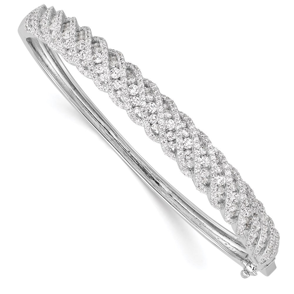 Sterling Shimmer Sterling Silver Rhodium-plated 349 Stone CZ Hinged Bangle Bracelet