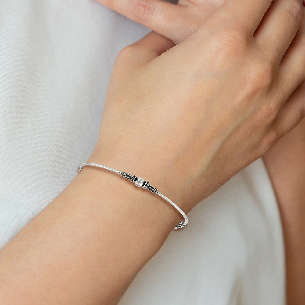 Sterling Silver Antiqued Beaded Slip On Bangle