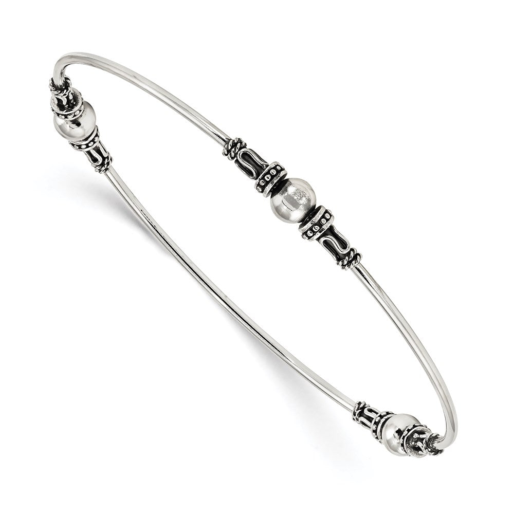 Sterling Silver Antiqued Beaded Slip On Bangle