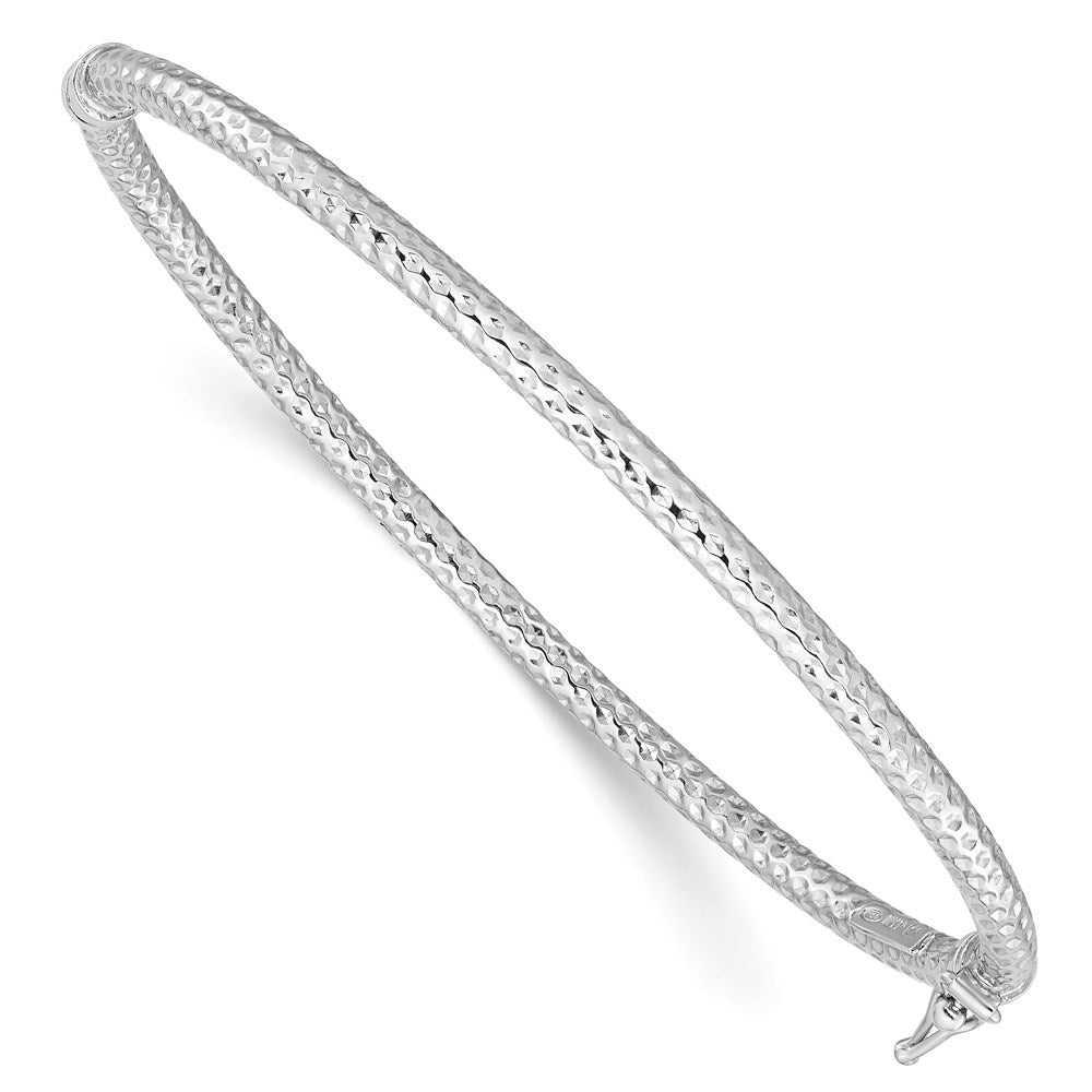 Sterling Silver Rhodium-plated Polish/Textured 3mm Hinged Bangle