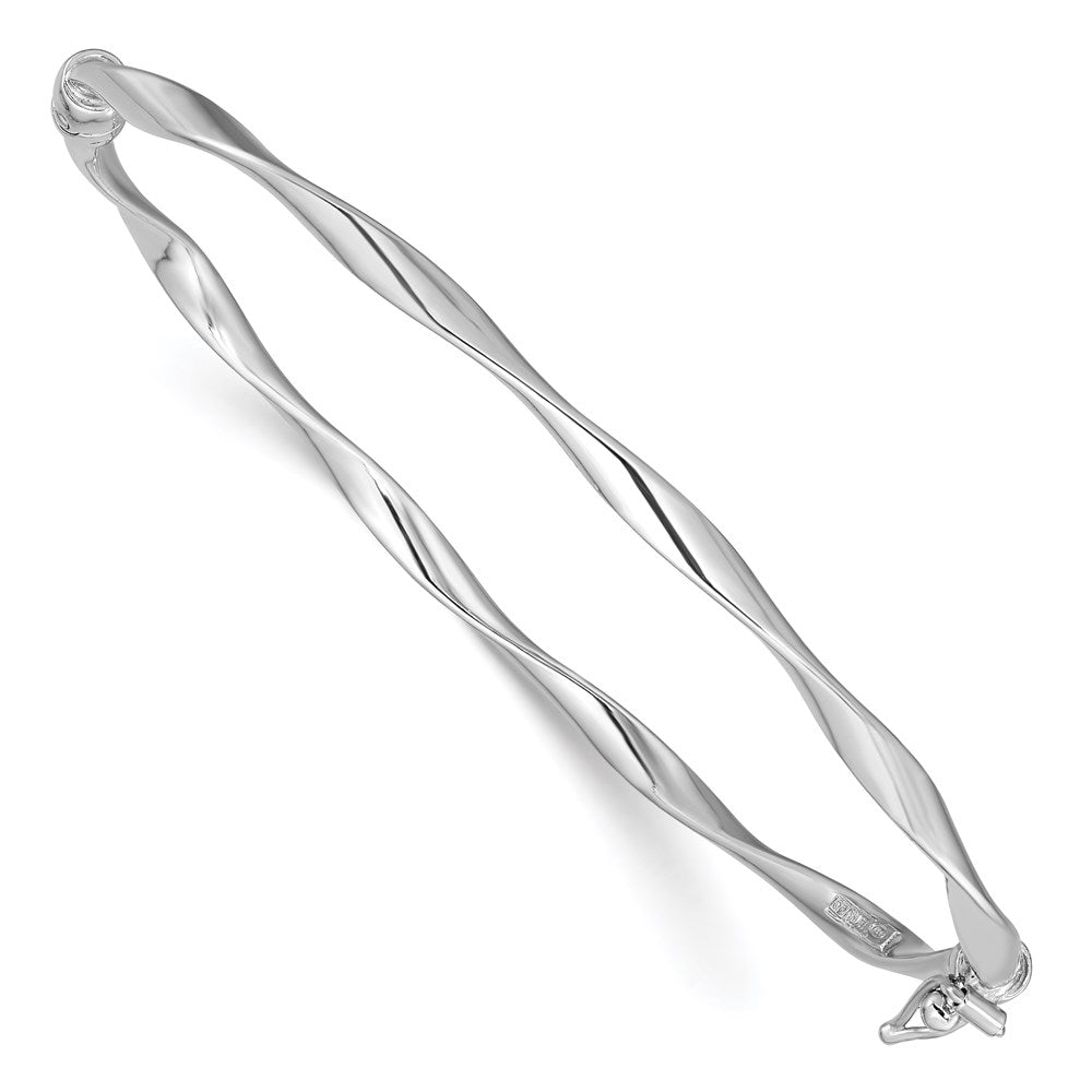 Sterling Silver Rhod-plated Polished 3mm Twisted Hinged Bangle