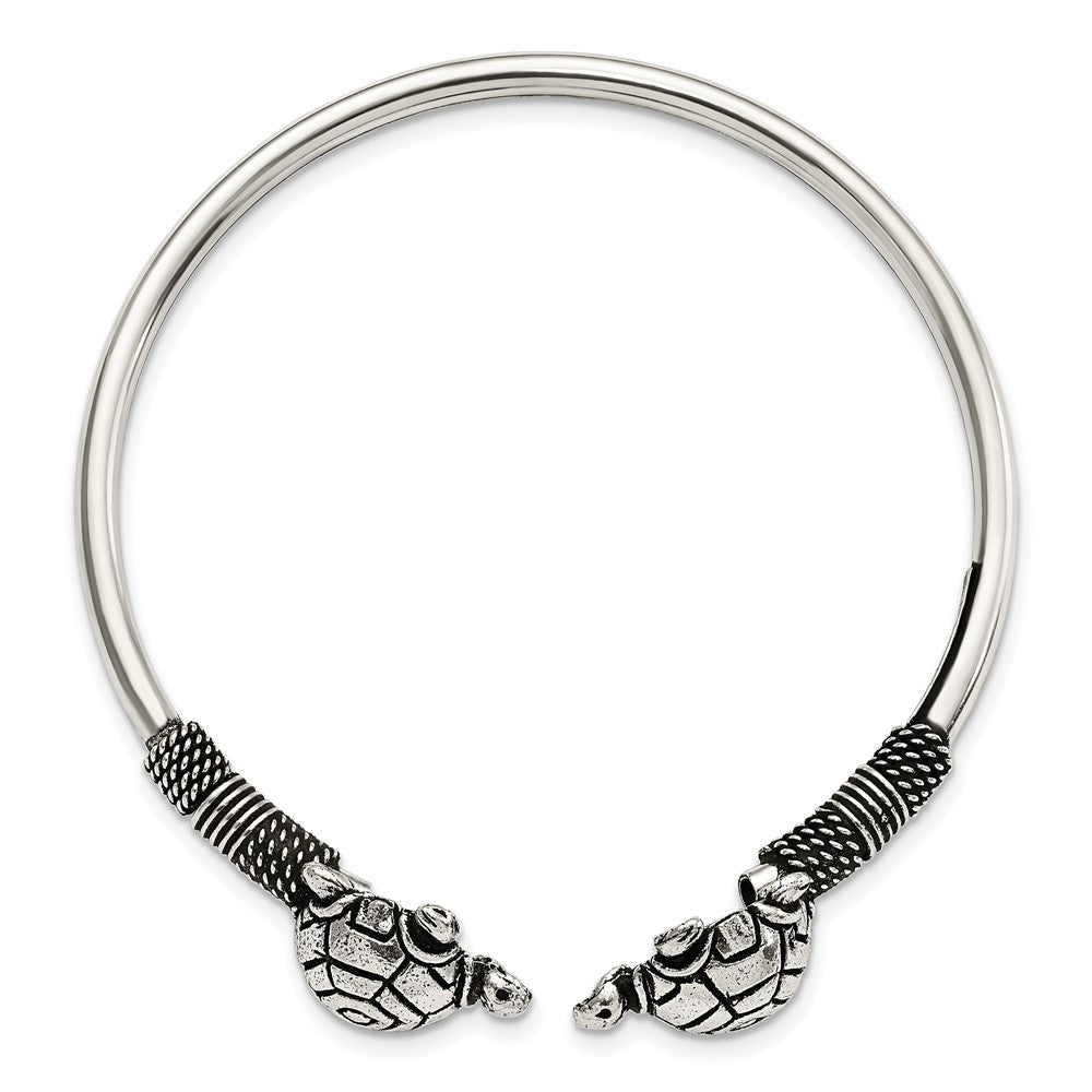 Sterling Silver Polished Antiqued Turtle Flexible Bangle