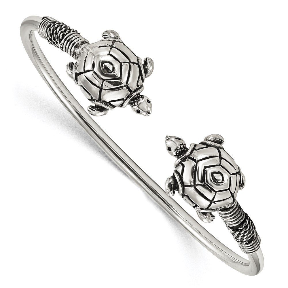 Sterling Silver Polished Antiqued Turtle Flexible Bangle