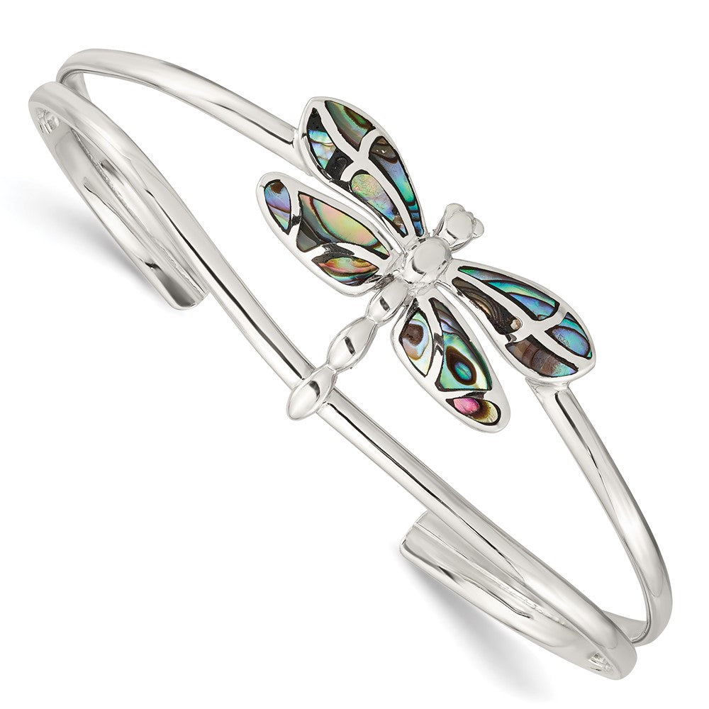 Sterling Silver Abalone Dragonfly Bangle Bracelet