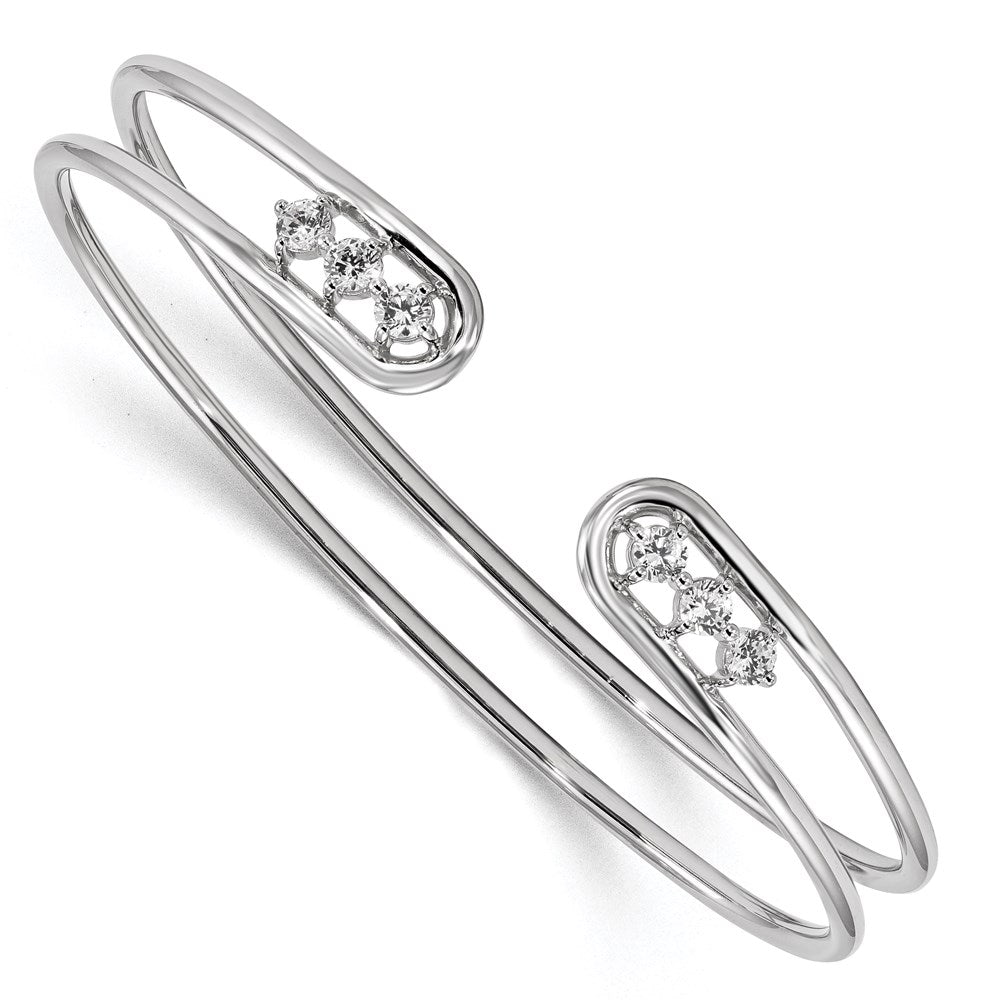 Sterling Silver Rhodium-plated CZ Cuff Bangle