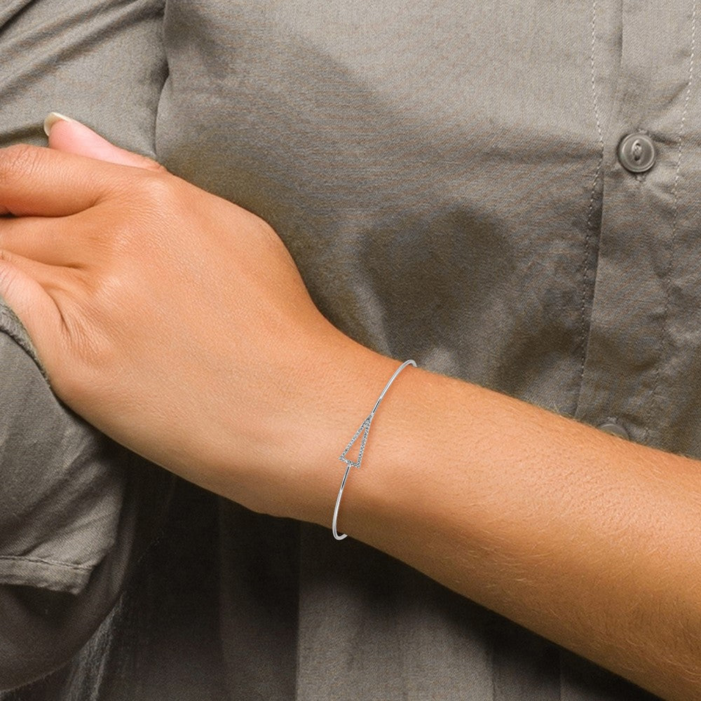 Sterling Silver Rhodium-plated CZ Triangle Cuff Bangle