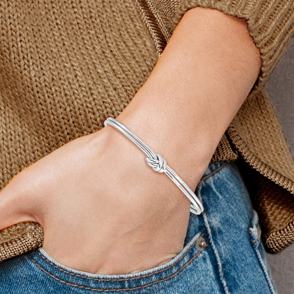 Sterling Silver Rhodium-plated Polished Knot Cuff Bangle