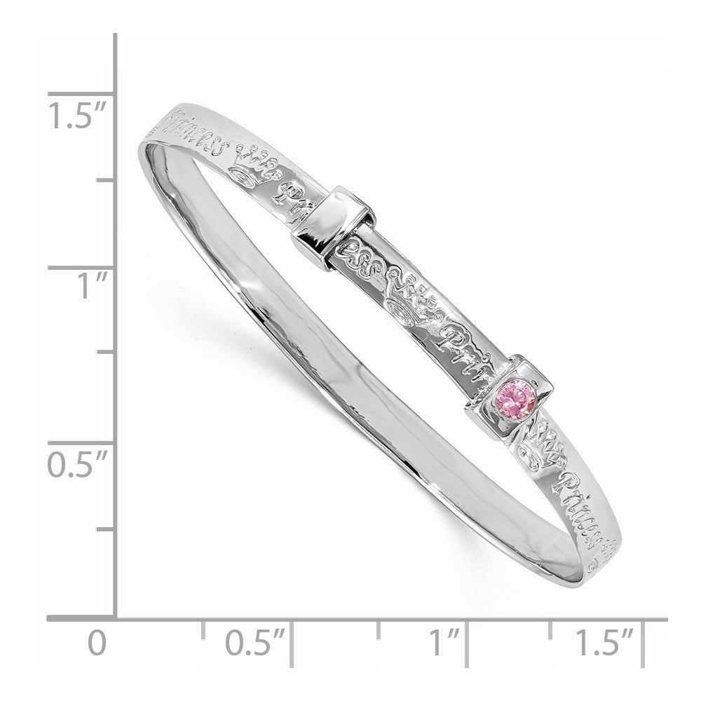 Sterling Silver RH-plated Pink CZ PRINCESS Adjustable Children's Bangle