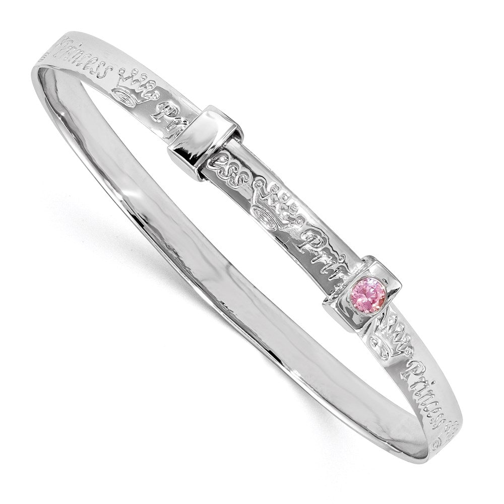 Sterling Silver RH-plated Pink CZ PRINCESS Adjustable Children's Bangle