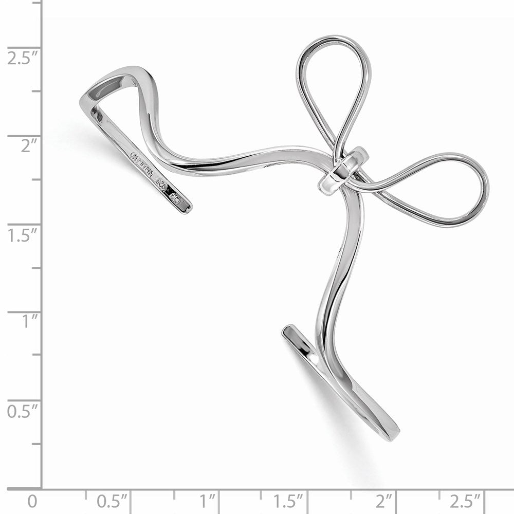 Sterling Silver Rhodium-plated Polished Ribbon Bow Cuff Bangle