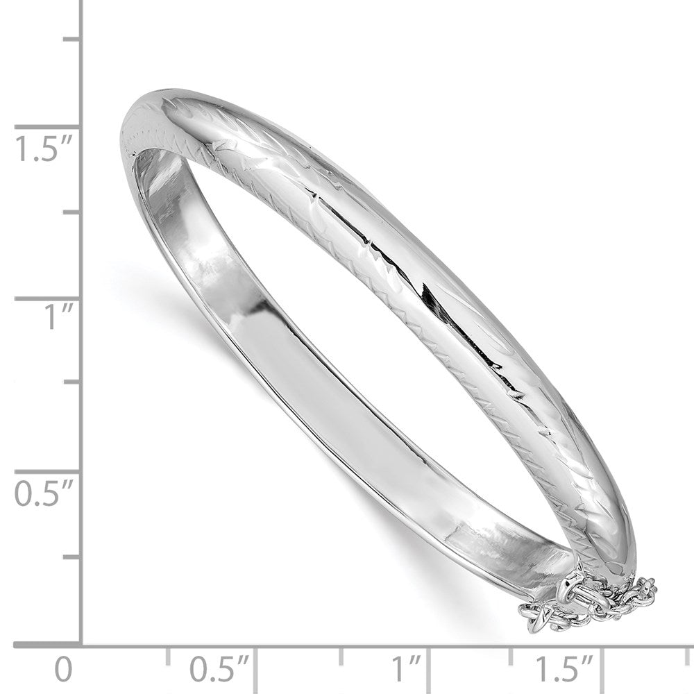 Sterling Silver RH-plated Polished D/C 5mm Hinged Baby Bangle Bracelet