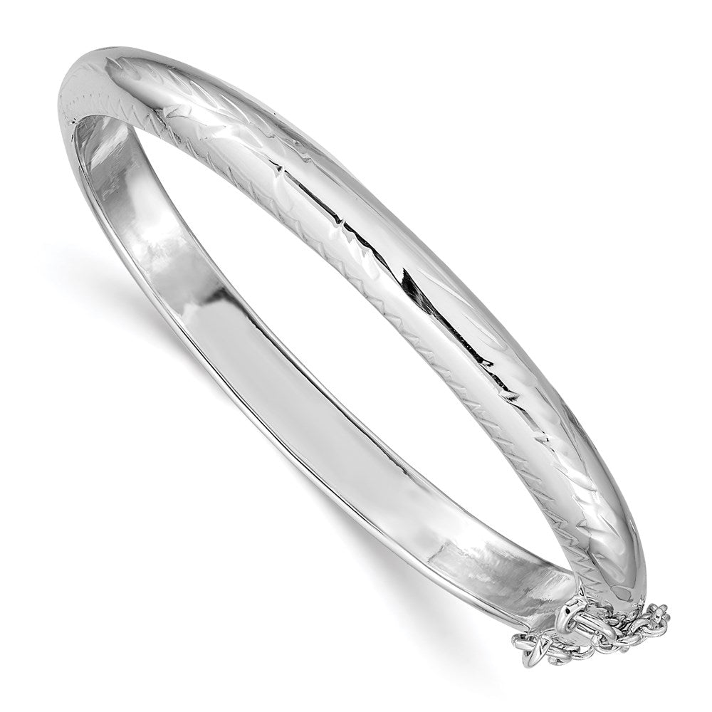 Sterling Silver RH-plated Polished D/C 5mm Hinged Baby Bangle Bracelet