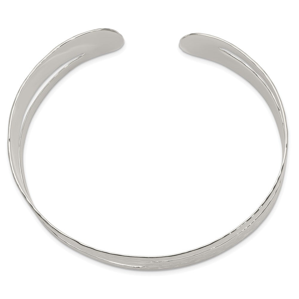 Sterling Silver Solid Polished Hammered Fancy Cuff Bangle Bracelet