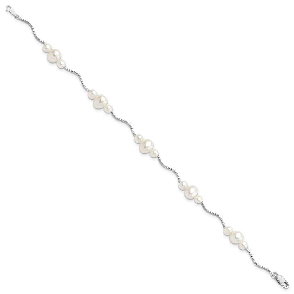 Sterling Silver Rhod-plated 3-6mm FWC Pearl Bracelet