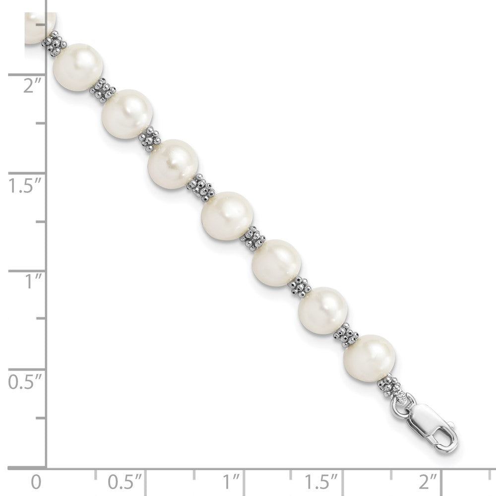 Sterling Silver Rhodium-plated White FW Cultured Pearl Bracelet